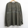 XL★古着 長袖 Tシャツ メンズ シカ 大きいサイズ コットン クルーネック 濃緑 グリーン 25aug29 中古