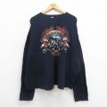 【50%OFF】XL★古着 長袖 サーマル Tシャツ メンズ 鳥 モーターサイクルラリー 大きいサイズ コットン クルーネック 紺 ネイビー 25aug29 中古