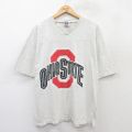 L★古着 半袖ビンテージ フットボール Tシャツ メンズ 90年代 90s オハイオステートバックアイズ 36 コットン Vネック グレー 霜降り 25aug30 中古