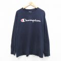 XL★古着 チャンピオン champion 長袖 Tシャツ メンズ ビッグロゴ コットン クルーネック 紺 ネイビー 25sep04 中古