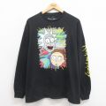 L★古着 長袖 Tシャツ メンズ アニメ リックアンドモーティ コットン クルーネック 黒 ブラック 25sep05 中古