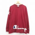 L★古着 チャンピオン champion 長袖 Tシャツ メンズ ビッグロゴ コットン クルーネック エンジ 25sep05 中古