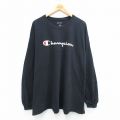 XL★古着 チャンピオン Champion 長袖 Tシャツ メンズ ビッグロゴ 大きいサイズ コットン クルーネック 黒 ブラック 25sep24 中古