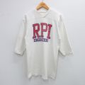 M★古着 7分袖 ビンテージ フットボール Tシャツ メンズ 90年代 90s RPI Vネック 生成り 25sep24 中古 7分丈 七分丈 七分袖