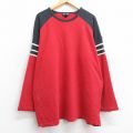 【20%OFF】XL★古着 ラルフローレン Ralph Lauren ポロジーンズ 長袖 ビンテージ ブランド Tシャツ メンズ 00年代 00s　ラグラン ツートンカラー 大きいサイズ ロング丈 コットン クルーネック 赤他 レッド 25sep26 中古
