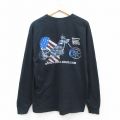 【20%OFF】L★古着 長袖 ビンテージ Tシャツ メンズ 00年代 00s バイク 星条旗 コットン クルーネック 黒 ブラック 25sep26 中古