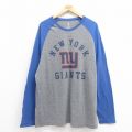 XL★古着 長袖 Tシャツ メンズ NFL ニューヨークジャイアンツ 大きいサイズ ツートンカラー ラグラン クルーネック グレー 霜降り アメフト スーパーボウル 25sep29 中古