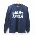 M★古着 チャンピオン champion 長袖 Tシャツ メンズ SAINT ANSELM コットン クルーネック 紺 ネイビー 25sep29 中古