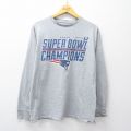 【20%OFF】L★古着 マジェスティック 長袖 Tシャツ メンズ NFL ニューイングランドペイトリオッツ クルーネック グレー 霜降り アメフト スーパーボウル 25sep29 中古