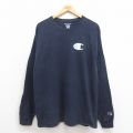 XL★古着 チャンピオン champion 長袖 Tシャツ メンズ ワンポイントロゴ クルーネック 紺 ネイビー 25sep29 中古