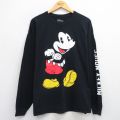 XL★古着 長袖 Tシャツ メンズ ディズニー DISNEY ミッキー MICKEY MOUSE 大きいサイズ コットン クルーネック 黒 ブラック 25sep29 中古