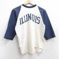 M★古着 長袖 ビンテージ Tシャツ メンズ 80年代 80s イリノイ ラグラン ツートンカラー コットン クルーネック 生成り他 25oct27 中古