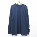 L★古着 カーハート 長袖 Tシャツ メンズ ビッグロゴ 大きいサイズ ロング丈 コットン クルーネック 紺 26feb24