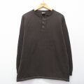 M★古着 長袖 ビンテージ Tシャツ メンズ 00年代 00s 無地 ヘンリーネック コットン こげ茶 26feb24