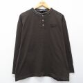 M★古着 リーボック 長袖 ビンテージ Tシャツ メンズ 90年代 90s ワンポイントロゴ コットン ヘンリーネック こげ茶【spe】 26feb24