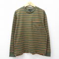XL★古着 バナナリパブリック 長袖 Tシャツ メンズ 胸ポケット付き コットン クルーネック 緑系他 ボーダー【spe】 26mar02