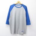 XL★古着 チャンピオン champion 7分袖 Tシャツ メンズ ラグラン ツートンカラー 大きいサイズ ロング丈 クルーネック グレー 霜降り他 26mar04