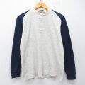 M★古着 セントジョンズベイ 長袖 ビンテージ Tシャツ メンズ 80年代 80s 無地 ラグラン ヘンリーネック USA製 薄グレー 霜降り他【spe】 26mar04