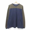 XL★古着 STRUCTURE 長袖 ビンテージ Tシャツ メンズ 00年代 00s 大きいサイズ ツートンカラー コットン Vネック 紺他 26mar10