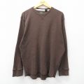 XL★古着 ティンバーランド 長袖 サーマル Tシャツ メンズ ワンポイントロゴ 大きいサイズ コットン クルーネック 茶 26mar13