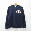 M★古着 チャンピオン champion 長袖 Tシャツ メンズ ビッグロゴ コットン クルーネック 紺 26mar13