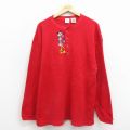 L★古着 長袖 ビンテージ サーマル Tシャツ メンズ 00年代 00s ディズニー ミッキー ドナルド 刺繍 大きいサイズ ヘンリーネック 赤【spe】 26mar21