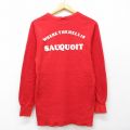 M★古着 デュオフォールド 長袖 ビンテージ Tシャツ メンズ 80年代 80s SAUQUOIT フロッキープリント ヘンリーネック 赤 26mar31