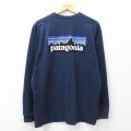 XL★古着 パタゴニア patagonia 長袖 Tシャツ メンズ ビッグロゴ クルーネック 紺 26apr01