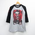 XL★古着 7分袖 Tシャツ メンズ DCコミックス ジョーカー ラグラン コットン クルーネック グレー 霜降り他 26apr02