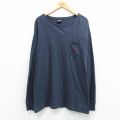 XL★古着 ラルフローレン 長袖 ブランド Tシャツ メンズ ワンポイントロゴ 胸ポケット付き 大きいサイズ コットン クルーネック 濃紺 霜降り 26apr02