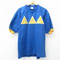 L★古着 半袖 ビンテージ フットボール Tシャツ メンズ 90年代 90s デルタ コットン クルーネック USA製 青他 26apr02