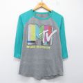 L★古着 7分袖 Tシャツ メンズ MTV ラグラン クルーネック グレー 霜降り他 26apr02
