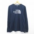 L★古着 ノースフェイス 長袖 Tシャツ メンズ ビッグロゴ コットン クルーネック 紺 26apr02