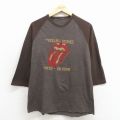M★古着 7分袖 ビンテージ ロック バンド Tシャツ メンズ 00年代 00s ローリングストーンズ ラグラン クルーネック 茶 霜降り他【spe】 26apr06
