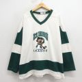 XL★古着 長袖 ビンテージ フットボール Tシャツ メンズ 90年代 90s ルーニーテューンズ タズ 刺繍 大きいサイズ ツートンカラー コットン Vネック 白【spe】 26apr06