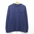 L★古着 ランズエンド 長袖 ビンテージ Tシャツ メンズ 90年代 90s 胸ポケット付き 無地 コットン クルーネック USA製 紺 26apr16