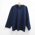 XL★古着 長袖 ビンテージ 90年代 90s 無地 大きいサイズ Vネック 紺 26may07