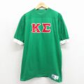 L★古着 ラッセル 半袖 ビンテージ フットボール Tシャツ メンズ 90年代 90s ギリシャ文字 コットン クルーネック USA製 グリーン【spe】 26may27