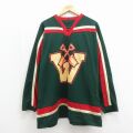XL★古着 長袖 ビンテージ Tシャツ アイスホッケー ジャージ メンズ 90年代 90s W 大きいサイズ ロング丈 メッシュ地 Vネック カナダ製 グリーン 26may27