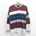 90s 長袖Tシャツ ワンポイントロゴ バーガンディボーダー メンズXL相当 | 古着