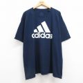 XL★古着 アディダス adidas 半袖 ブランド Tシャツ メンズ ビッグロゴ 大きいサイズ コットン クルーネック 濃紺 ネイビー 25jul22 中古