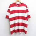 L★古着 トミーヒルフィガー TOMMY HILFIGER 半袖 ブランド Tシャツ メンズ 90年代 90s ワンポイントロゴ コットン クルーネック 赤他 レッド ボーダー 【spe】 25jul30 中古
