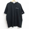 XL★古着 チャンピオン champion 半袖 ブランド Tシャツ メンズ ワンポイントロゴ 胸ポケット付き 大きいサイズ コットン クルーネック 黒 ブラック 25aug06 中古