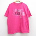 XL★古着 チャンピオン champion 半袖 ブランド Tシャツ メンズ FIGHT CANCER 大きいサイズ コットン クルーネック ピンク 25aug25 中古