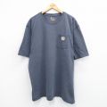 【50%OFF】XL★古着 カーハート Carhartt 半袖 ブランド Tシャツ メンズ ワンポイントロゴ 胸ポケット付き 大きいサイズ ロング丈 コットン クルーネック 濃グレー 【spe】 25aug25 中古