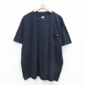 XL★古着 ディッキーズ Dickies 半袖 ブランド Tシャツ メンズ ワンポイントロゴ 胸ポケット付き 大きいサイズ コットン クルーネック 紺 ネイビー 【spe】 25aug25 中古
