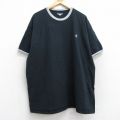 XL★古着 チャンピオン champion 半袖 ブランド Tシャツ メンズ ワンポイントロゴ 大きいサイズ ロング丈 コットン クルーネック 黒 ブラック リンガー 【spe】 25aug26 中古