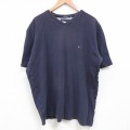 トミーヒルフィガー 半袖Tシャツ ワンポイントロゴ ネイビーストライプ XL | 古着
