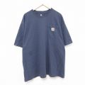 XL★古着 カーハート Carhartt 半袖 ブランド Tシャツ メンズ 胸ポケット付き 大きいサイズ コットン クルーネック 薄紺 ネイビー 25jun18 中古