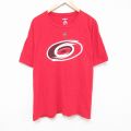 XL★古着 リーボック REEBOK 半袖 ブランド Tシャツ メンズ NFL カロライナハリケーンズ ジャスティンホーク 27 大きいサイズ コットン クルーネック 赤 レッド アイスホッケー 25jun19 中古